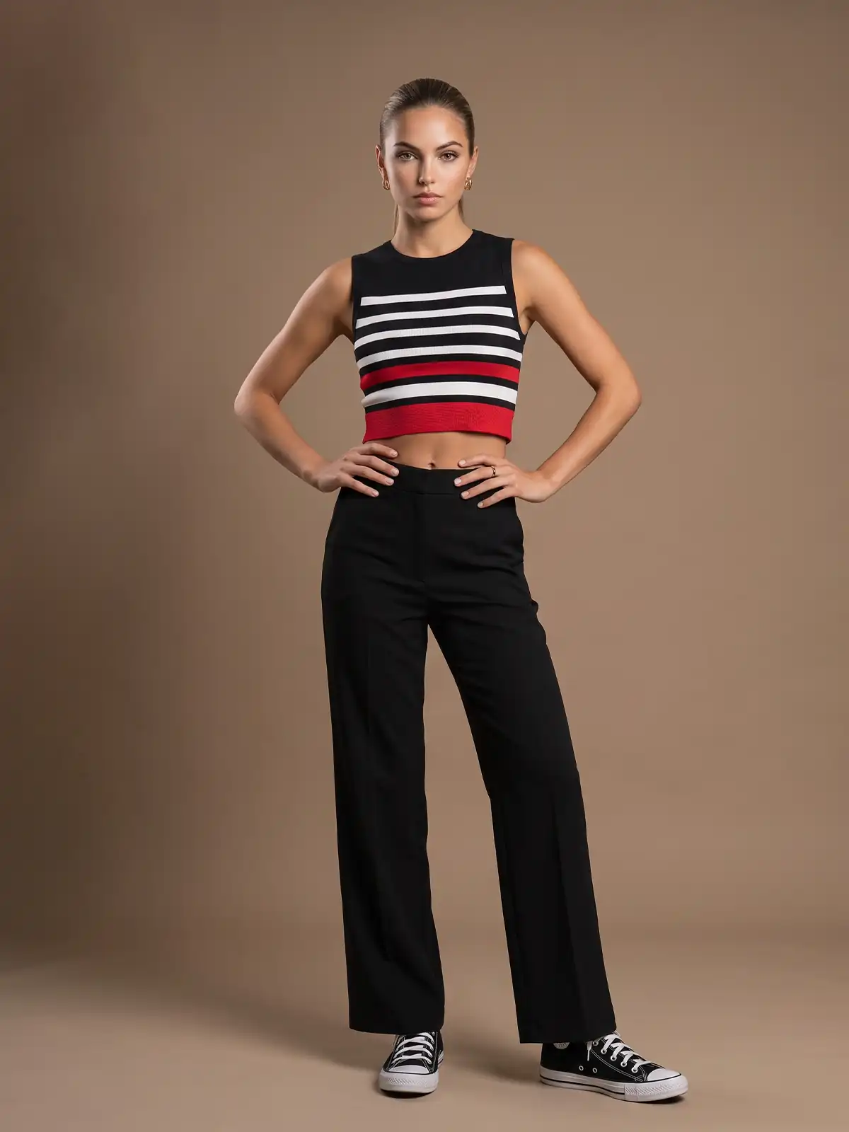 Crop Top Canalé Tricolor (Modelo)